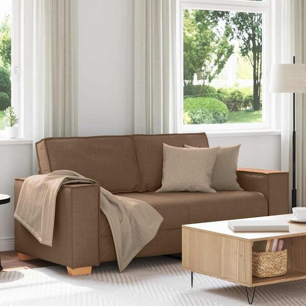 vidaXL Dvivietė sofa, ruda, 140 cm, audinys