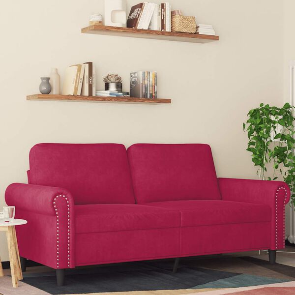 vidaXL Dvivietė sofa, raudonojo vyno spalvos, 140cm, aksomas