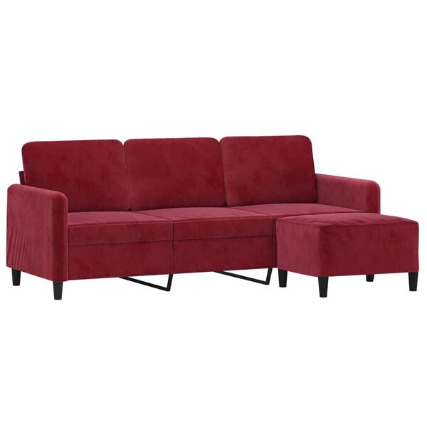 vidaXL Trivietė sofa su pakoja, raudonojo vyno spalvos, 180cm, aksomas