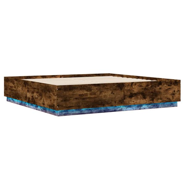 vidaXL Lovos rėmas su LED, dūminio ąžuolo, 180x200cm, apdirbta mediena