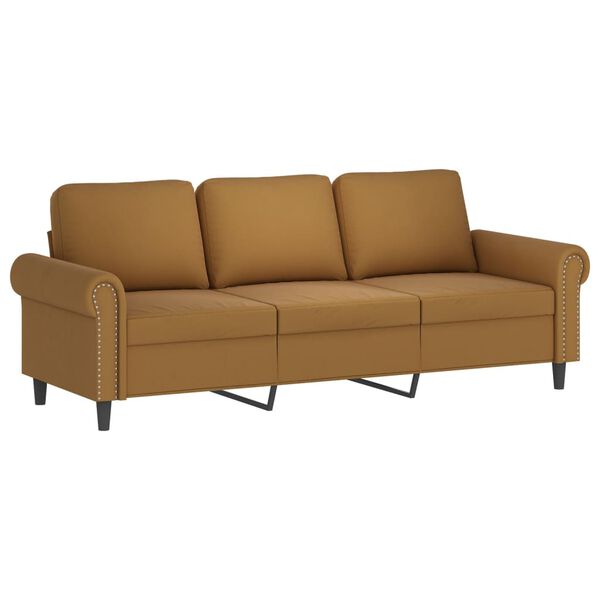 vidaXL Trivietė sofa su pagalvėmis, rudos spalvos, 180cm, aksomas