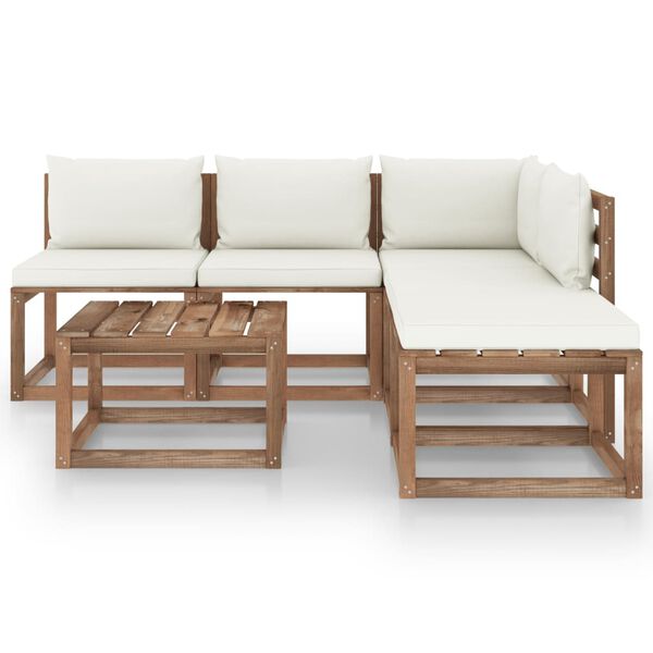 vidaXL Sodo komplektas i&scaron; palečių su pagalvėlėmis, 6 dalių, pu&scaron;is