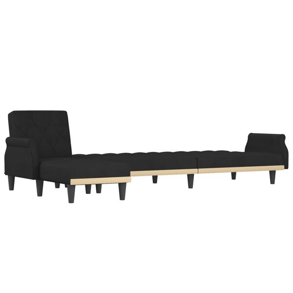vidaXL L formos sofa-lova, juodos spalvos, 271x140x70cm, aksomas