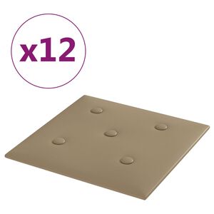 vidaXL Sienų plokštės, 12vnt., kapučino, 30x30cm, dirbtinė oda, 1,08m²