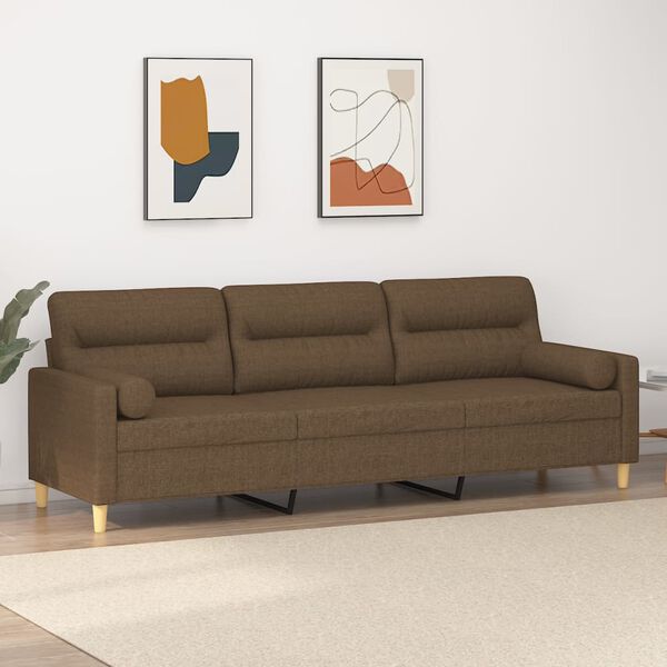 vidaXL Trivietė sofa su pagalvėmis, ruda, 210cm, audinys