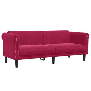 vidaXL Trivietė sofa, raudonojo vyno spalvos, aksomas