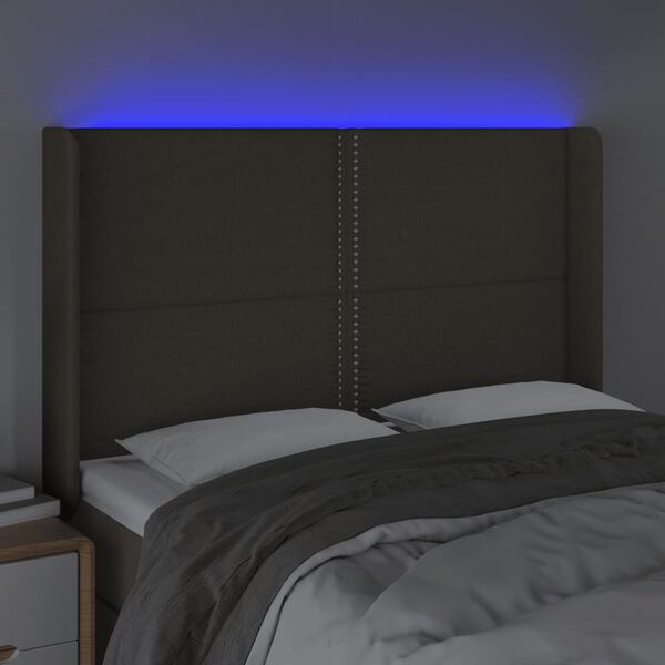 vidaXL Galvūgalis su LED, taupe spalvos, 147x16x118/128cm, audinys