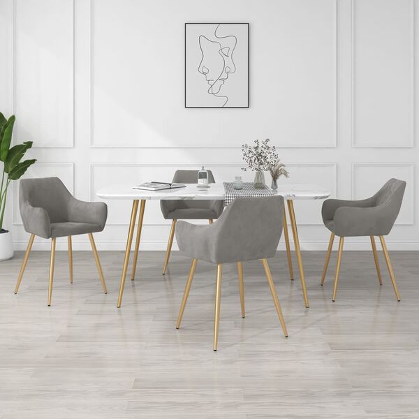 vidaXL Valgomojo kėdės, 4vnt., &scaron;viesiai pilkos spalvos, aksomas