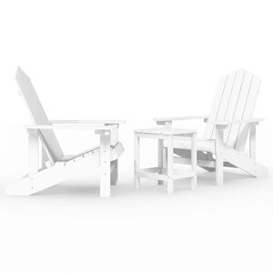 vidaXL Sodo Adirondack kėdės su staliuku, baltos spalvos, HDPE