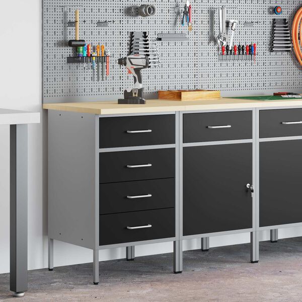 vidaXL Darbo spinta su stalčių 2 pcs Juoda ir pilka 75 x 45 x 85 cm