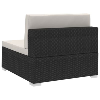 vidaXL Sodo sofos komplektas su pagalvėlėmis, 3 dalių, juodas, ratanas