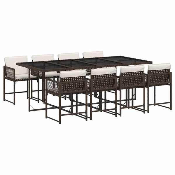 vidaXL Sodo komplektas su pagalvėlėmis, 9 dalių, rudas, poliratanas