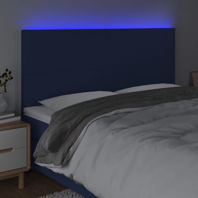 vidaXL Galvūgalis su LED, mėlynos spalvos, 200x5x118/128cm, audinys