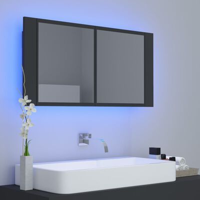 vidaXL Veidrodinė vonios spintelė su LED, pilka, 90x12x45cm, akrilas