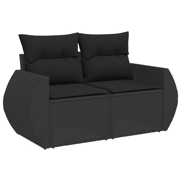 vidaXL Sodo sofa su pagalvėlėmis, dvivietė, juoda, polirotangas