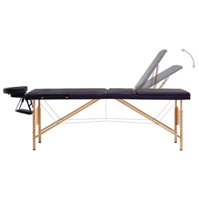 vidaXL Masažinis stalas, juodas ir violetinis, mediena, 3 zonų