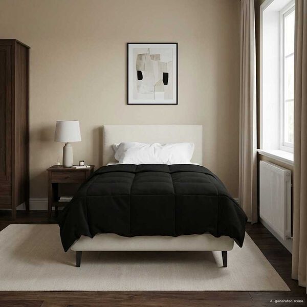 vidaXL Pilna metų antklodė Tik&scaron;tas Juoda 155 x 200 cm Mikropluo&scaron;tas