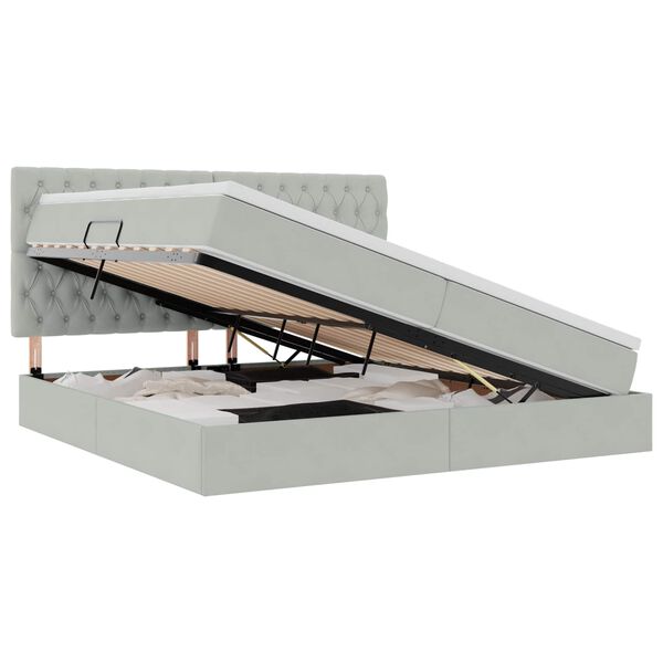 vidaXL Lova su daiktų laikymo vieta ir LED &Scaron;viesiai pilka 200 x 200 cm