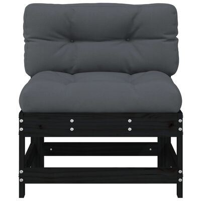 vidaXL Vidurinė sofos dalis su pagalvėlėmis, juoda, pušies masyvas