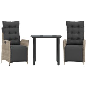 vidaXL Sodo komplektas su pagalvėlėmis, 3 dalių, pilkas, poliratanas