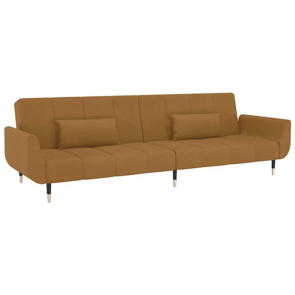 vidaXL Dvivietė sofa-lova su dvejomis pagalvėmis, ruda, aksomas
