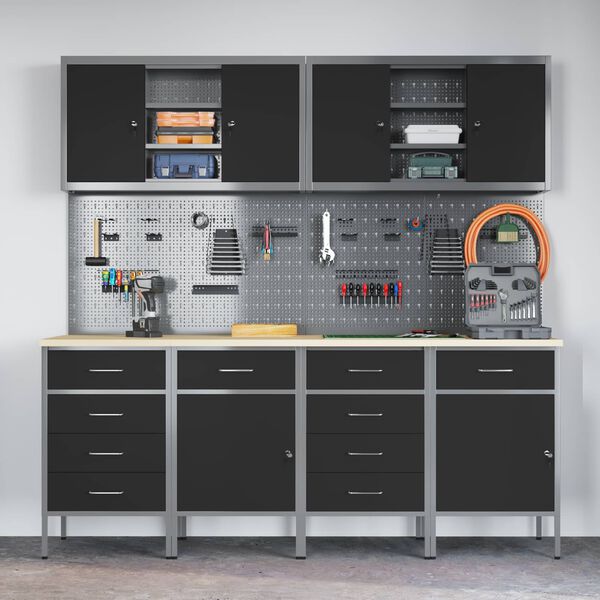 vidaXL Darbo spinta 10 pcs Juoda Inžinerinė mediena ir plienas