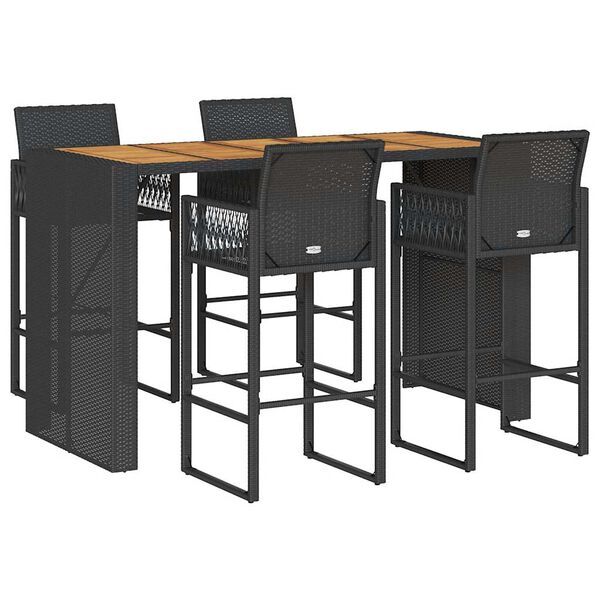 vidaXL 5 dalių sodo baro komplektas be pagalvėlių Juoda polietileno
