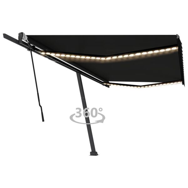 vidaXL Rankiniu būdu ištraukiama markizė su LED, antracito, 500x300cm