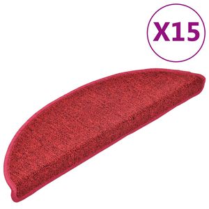 vidaXL Laiptų kilimėliai, 15 vnt., 56x17x3 cm, raudonos spalvos, pusapvaliai