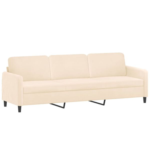 vidaXL Trivietė sofa su pagalvėmis, kreminės spalvos, 210cm, aksomas