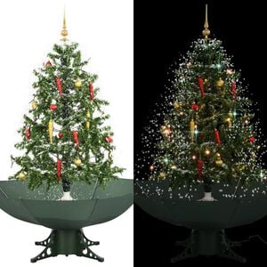 vidaXL Kalėdų eglutė su sniego fun. ir skėč. form. pagr., žalia, 140cm