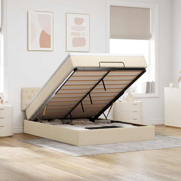 vidaXL Osmanų lova su čiužiniu ir LED kreminiu 140x190cm audinys