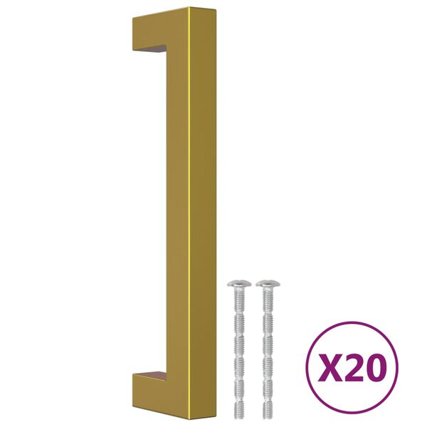 vidaXL Spintelės rankenėlės, 20vnt., auksinės, nerūdijantis plienas