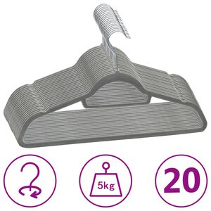 vidaXL Pakabų rinkinys, 20vnt., pilkos spalvos, neslystantis aksomas