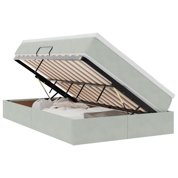 vidaXL Lova su daiktų laikymo vieta ir čiužiniu &Scaron;viesiai pilka