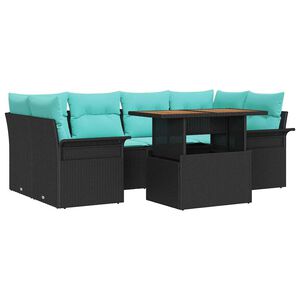 vidaXL Sodo Sofų Rinkinys su pagalve 7 pcs Juoda ir mėlyna