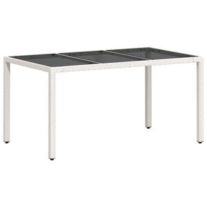 vidaXL Stalas su stikliniu stalvir&scaron;iu, baltas, 150x90x75cm, ratanas