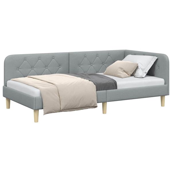vidaXL Kampinė lovos konstrukcija Šviesiai pilka 90 x 190 cm audinys