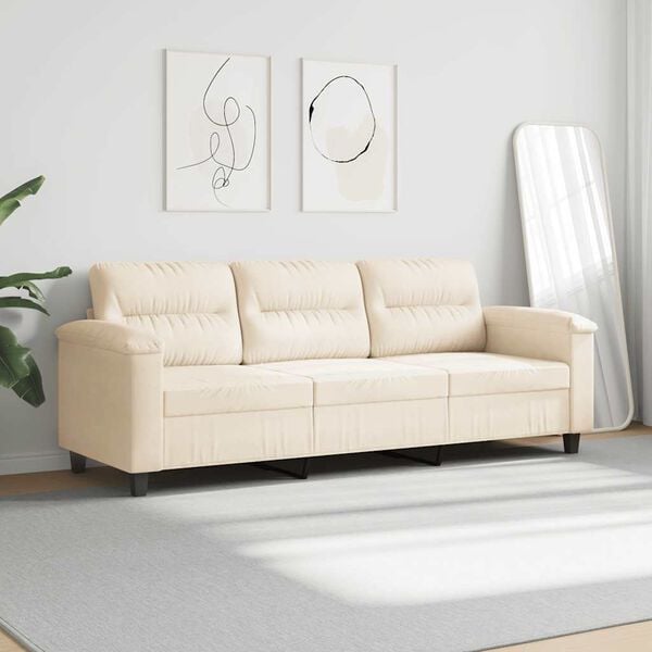 vidaXL Trivietė sofa, smėlio spalvos, 180cm, mikropluo&scaron;to audinys