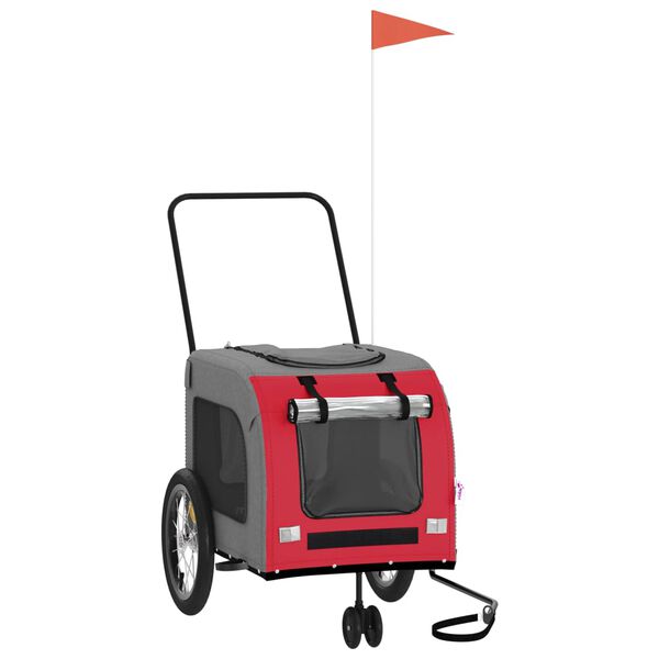 vidaXL Dviračio priekaba augintiniams, raudona/pilka, audinys/geležis