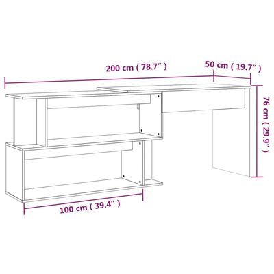 vidaXL Kampinis rašomasis stalas, pilkas ąžuolo, 200x50x76cm, mediena