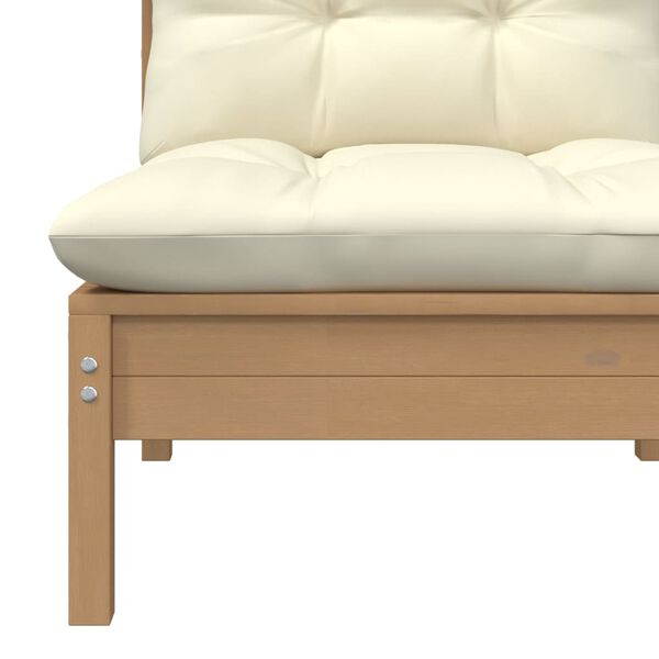 vidaXL Vidurinė sodo sofos dalis su pagalvėlėmis, medaus ruda, pušis