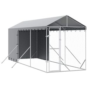 vidaXL Lauko voljeras &scaron;unims su stogu, sidabrinis, 2x6x2,5m, plienas