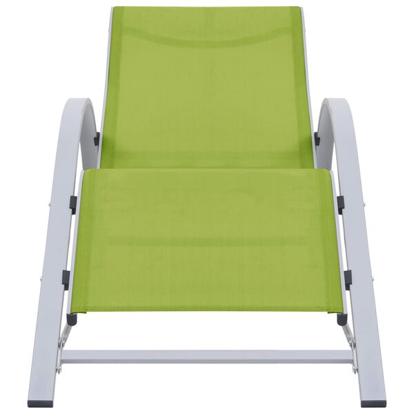 vidaXL Saulės gultai su staliuku, 2vnt., žalios spalvos, aliuminis