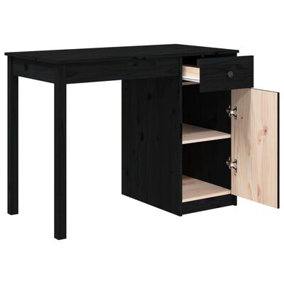 vidaXL Rašomasis stalas, juodas, 100x50x75cm, pušies medienos masyvas