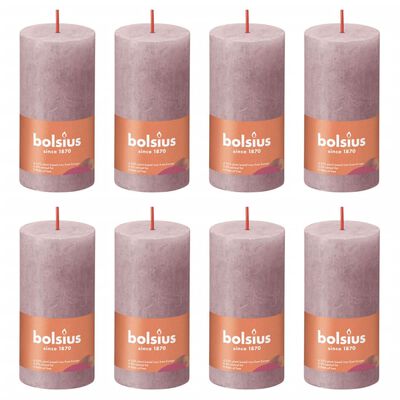 Bolsius Žvakės Shine, 8vnt., pelenų rožinės, 100x50mm, cilindro formos