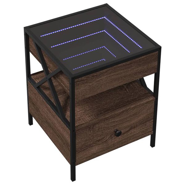 vidaXL Kavos staliukas su Infinity LED lemputėmis, rudas, 40x40x51cm