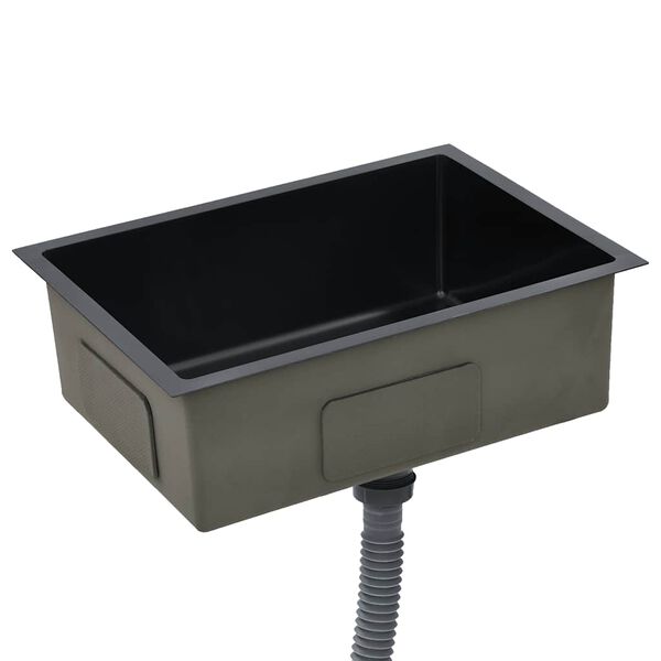 vidaXL Virtuvės plautuvė, juoda, nerūdijantis plienas, rankų darbo