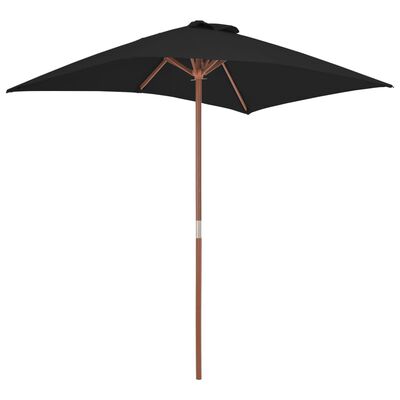 vidaXL Lauko skėtis su mediniu stulpu, juodos spalvos, 150x200cm