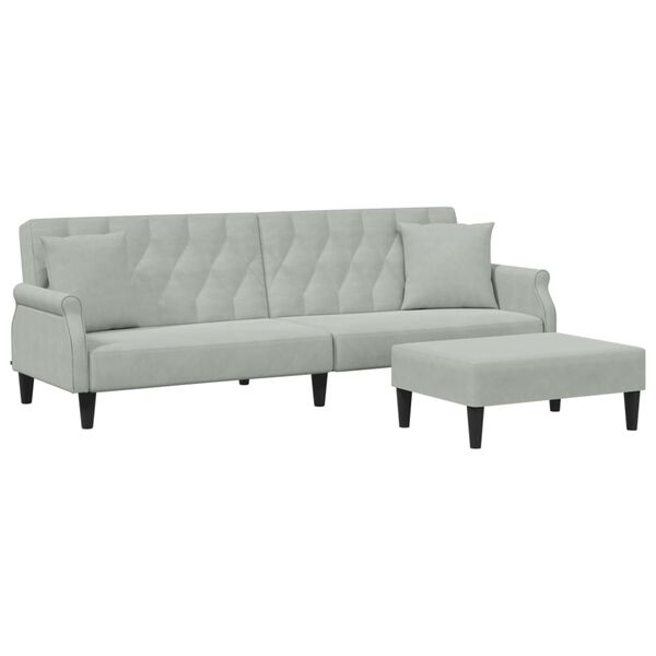 vidaXL Dvivietė sofa-lova su pagalvėmis ir pakoja, pilka, aksomas